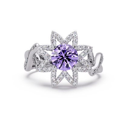1.6 CTW Round Starburst Floral Pavé Colorstone Ring AP White Gold