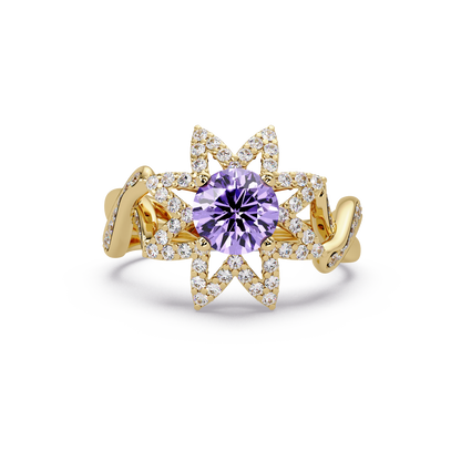 1.6 CTW Round Starburst Floral Pavé Colorstone Ring AP Yellow Gold