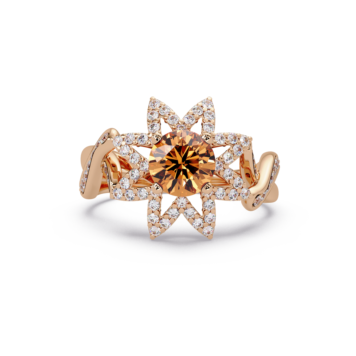 1.6 CTW Round Starburst Floral Pavé Colorstone Ring CT Rose Gold