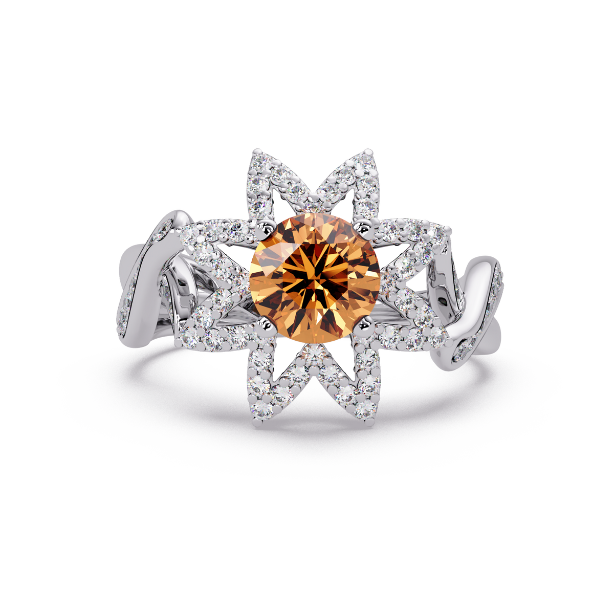 1.6 CTW Round Starburst Floral Pavé Colorstone Ring CT White Gold