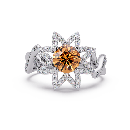 1.6 CTW Round Starburst Floral Pavé Colorstone Ring CT White Gold