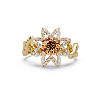 1.6 CTW Round Starburst Floral Pavé Colorstone Ring CT Yellow Gold