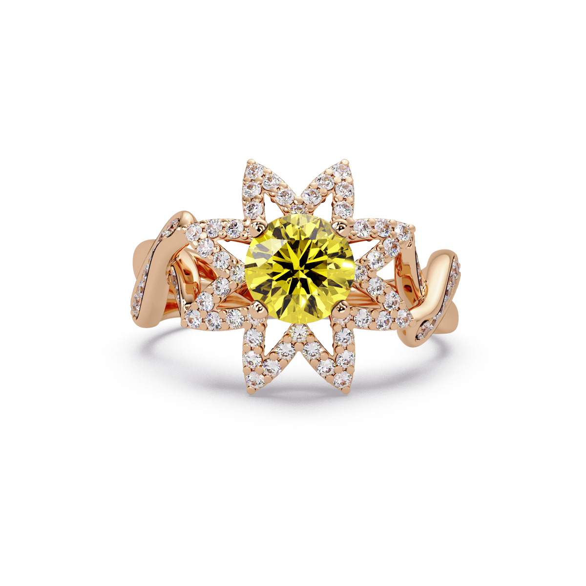 1.6 CTW Round Starburst Floral Pavé Colorstone Ring CY Rose Gold