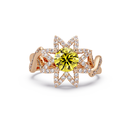 1.6 CTW Round Starburst Floral Pavé Colorstone Ring CY Rose Gold