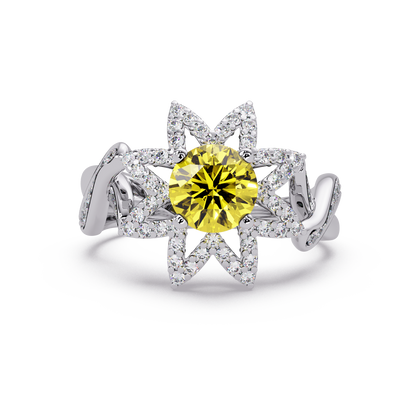 1.6 CTW Round Starburst Floral Pavé Colorstone Ring CY White Gold