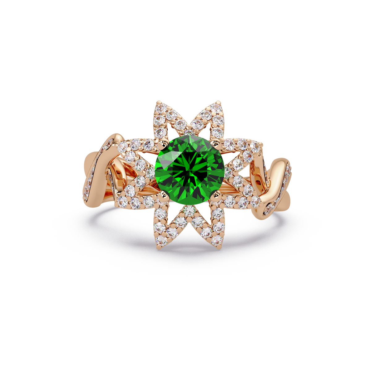 1.6 CTW Round Starburst Floral Pavé Colorstone Ring EG Rose Gold