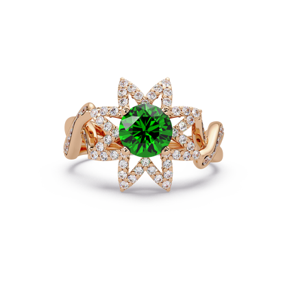 1.6 CTW Round Starburst Floral Pavé Colorstone Ring EG Rose Gold