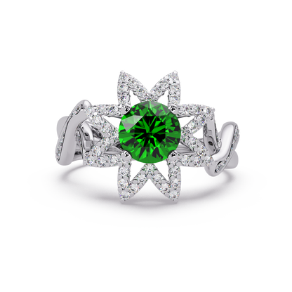 1.6 CTW Round Starburst Floral Pavé Colorstone Ring EG White Gold