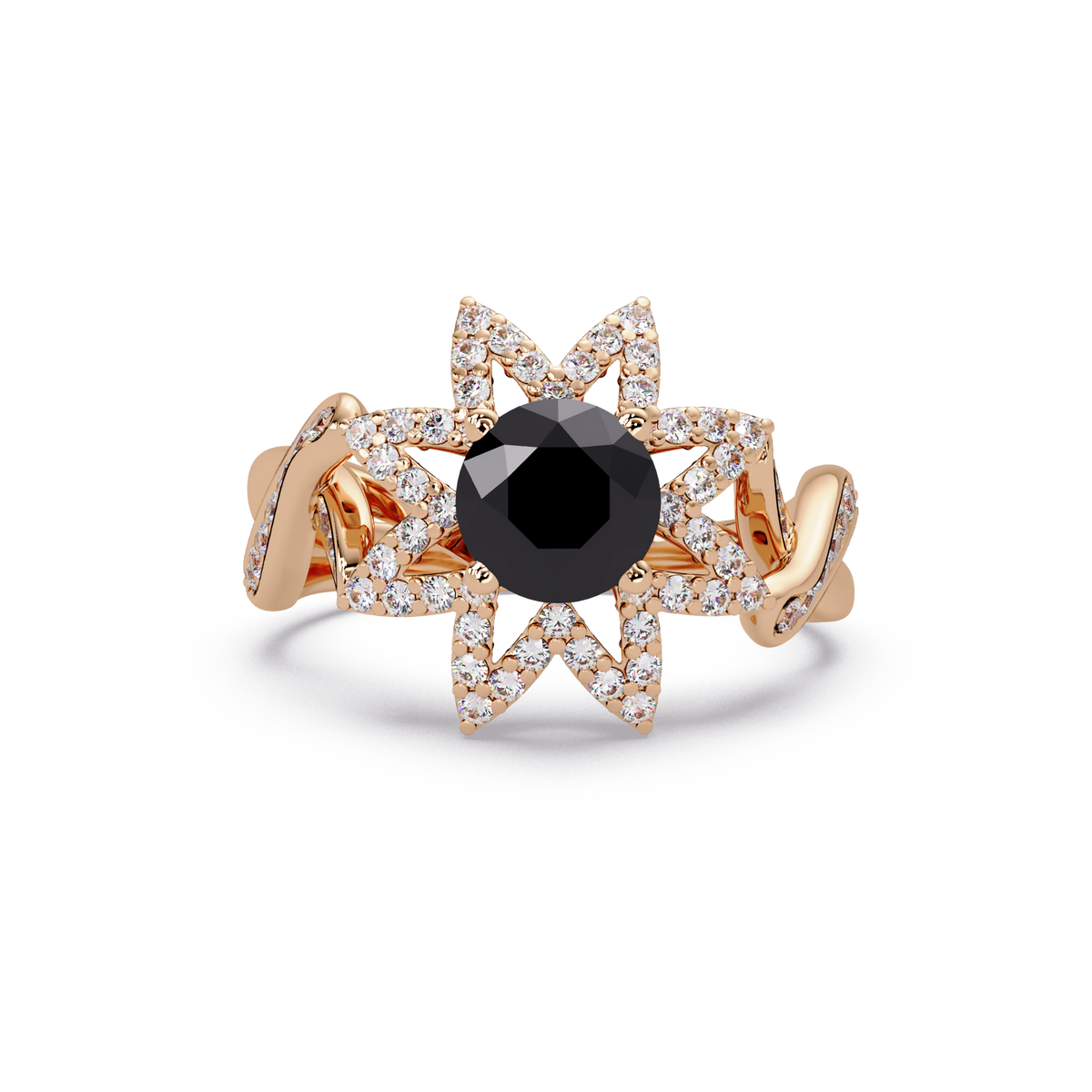 1.6 CTW Round Starburst Floral Pavé Colorstone Ring ON Rose Gold
