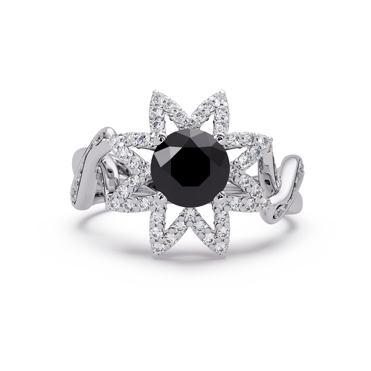 1.6 CTW Round Starburst Floral Pavé Colorstone Ring ON White Gold