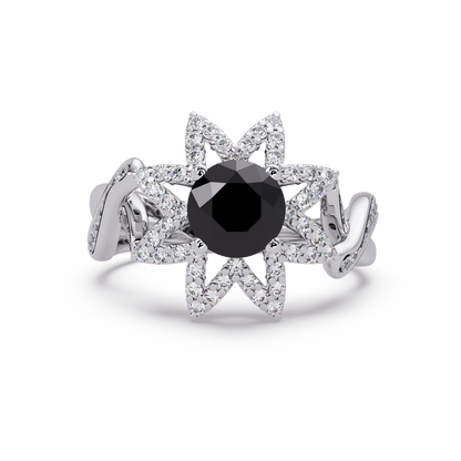 1.6 CTW Round Starburst Floral Pavé Colorstone Ring ON White Gold