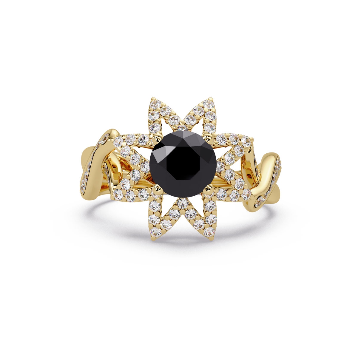 1.6 CTW Round Starburst Floral Pavé Colorstone Ring ON Yellow Gold