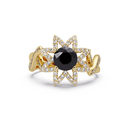 1.6 CTW Round Starburst Floral Pavé Colorstone Ring ON Yellow Gold