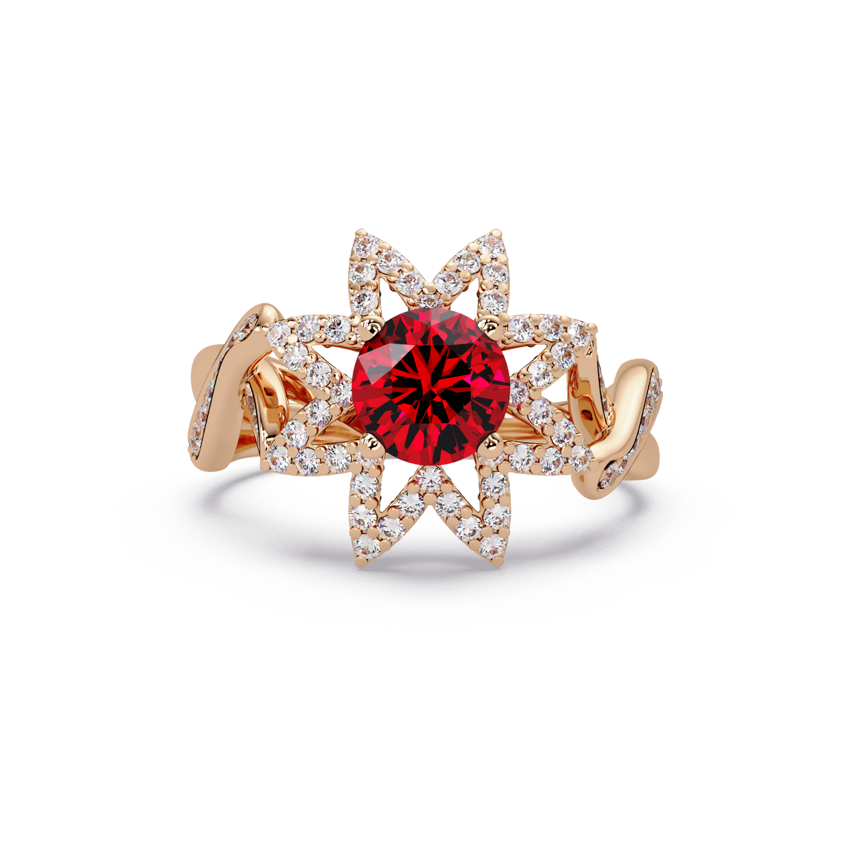 1.6 CTW Round Starburst Floral Pavé Colorstone Ring RR Rose Gold