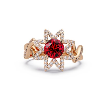 1.6 CTW Round Starburst Floral Pavé Colorstone Ring RR Rose Gold
