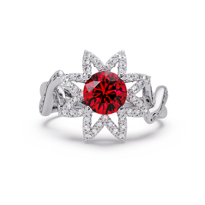 1.6 CTW Round Starburst Floral Pavé Colorstone Ring RR White Gold