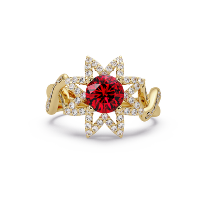 1.6 CTW Round Starburst Floral Pavé Colorstone Ring RR Yellow Gold