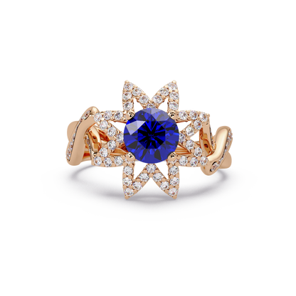 1.6 CTW Round Starburst Floral Pavé Colorstone Ring SB Rose Gold