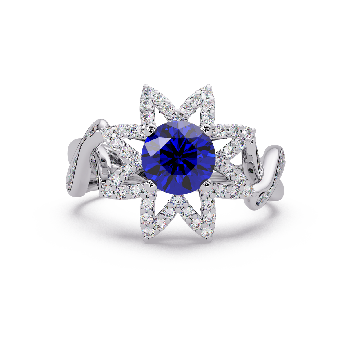 1.6 CTW Round Starburst Floral Pavé Colorstone Ring SB White Gold