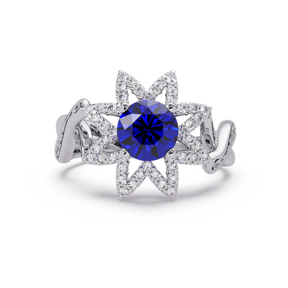 1.6 CTW Round Starburst Floral Pavé Colorstone Ring SB White Gold