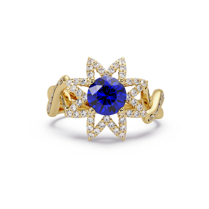 1.6 CTW Round Starburst Floral Pavé Colorstone Ring SB Yellow Gold