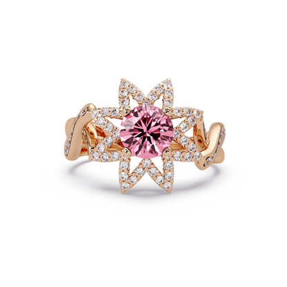 1.6 CTW Round Starburst Floral Pavé Colorstone Ring TP Rose Gold