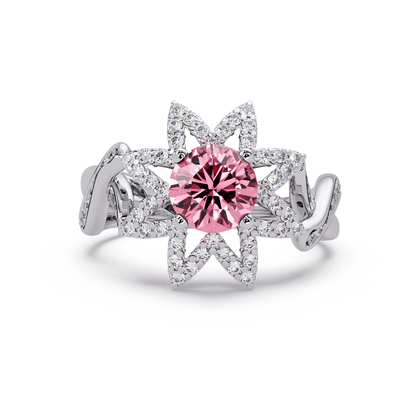 1.6 CTW Round Starburst Floral Pavé Colorstone Ring TP White Gold
