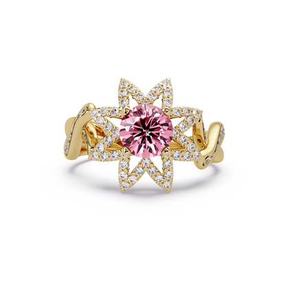 1.6 CTW Round Starburst Floral Pavé Colorstone Ring TP Yellow Gold