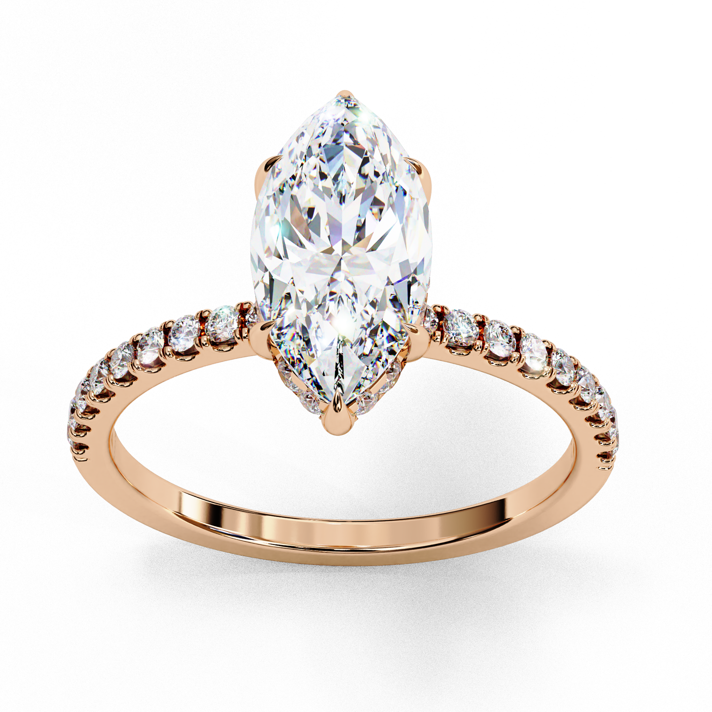 1.72 CTW Marquise Lab-Grown Diamond Hidden Halo Pavé Engagement Ring in 14K Gold