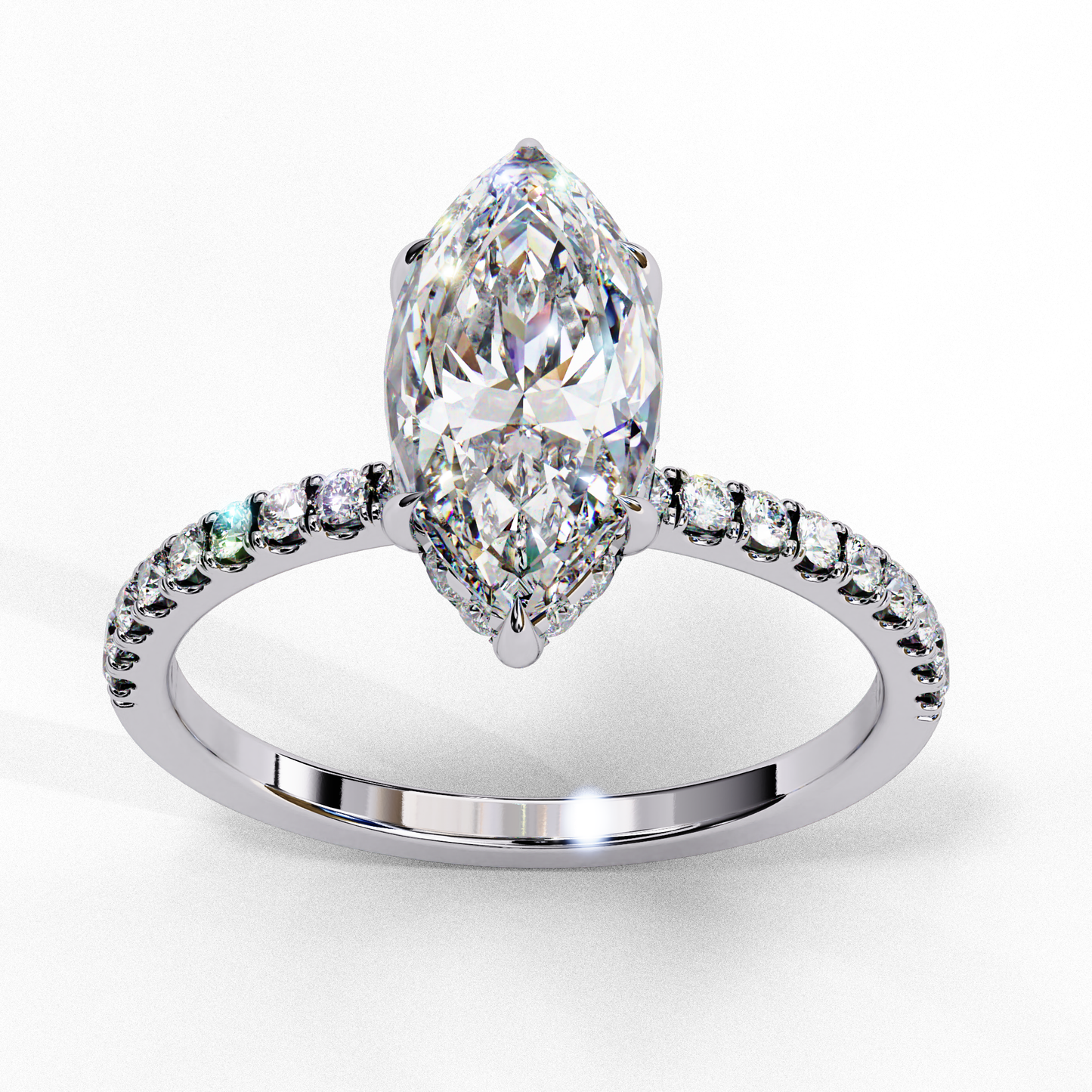 1.72 CTW Marquise Lab-Grown Diamond Hidden Halo Pavé Engagement Ring in 14K Gold