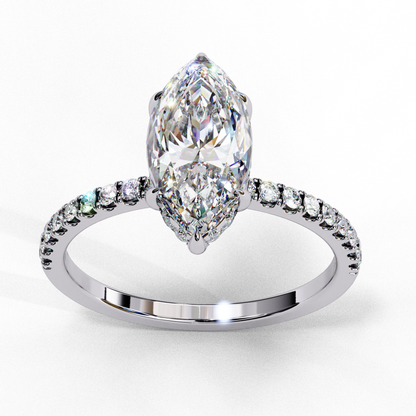 1.72 CTW Marquise Lab-Grown Diamond Hidden Halo Pavé Engagement Ring in 14K Gold