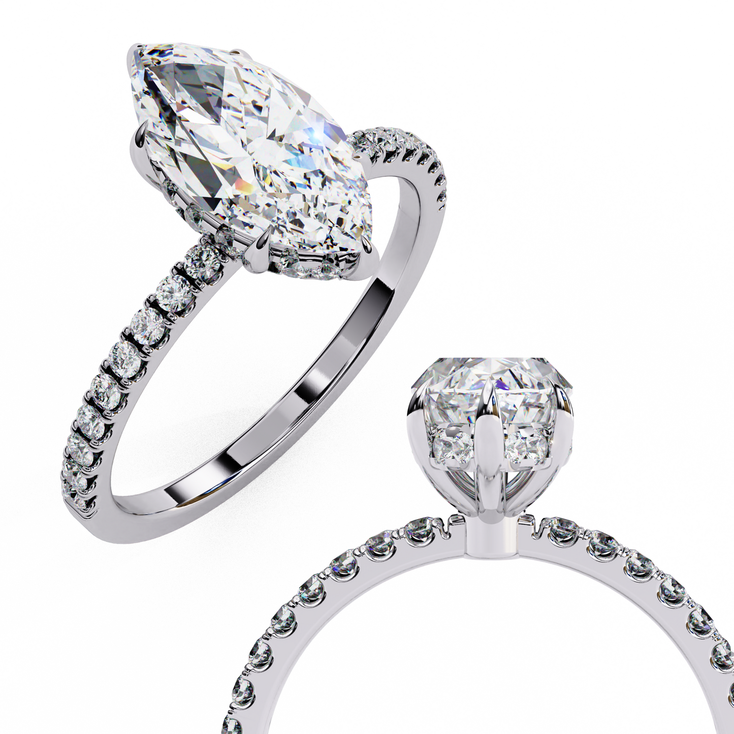 1.72 CTW Marquise Lab-Grown Diamond Hidden Halo Pavé Engagement Ring in 14K Gold