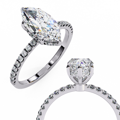 1.72 CTW Marquise Lab-Grown Diamond Hidden Halo Pavé Engagement Ring in 14K Gold