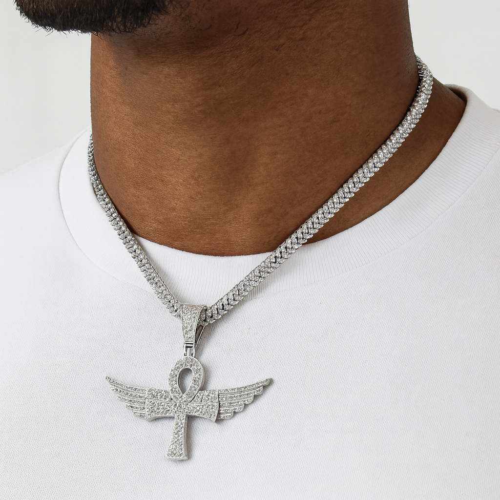 0.66 ct Winged Ankh Diamond Pendant Necklace | 14K Gold |