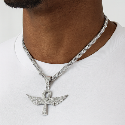 Winged Ankh Diamond Pendant Necklace
