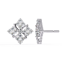 0.8 CTW round lab-grown diamond geometric floral stud earrings in white gold