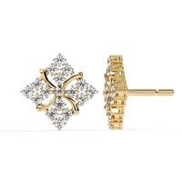 0.8 CTW round lab-grown diamond geometric floral stud earrings in yellow gold