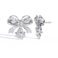 2.2 CTW round lab-grown diamond bow and floral drop stud earrings in white gold