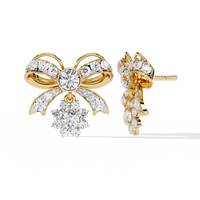 2.2 CTW round lab-grown diamond bow and floral drop stud earrings in yellow gold