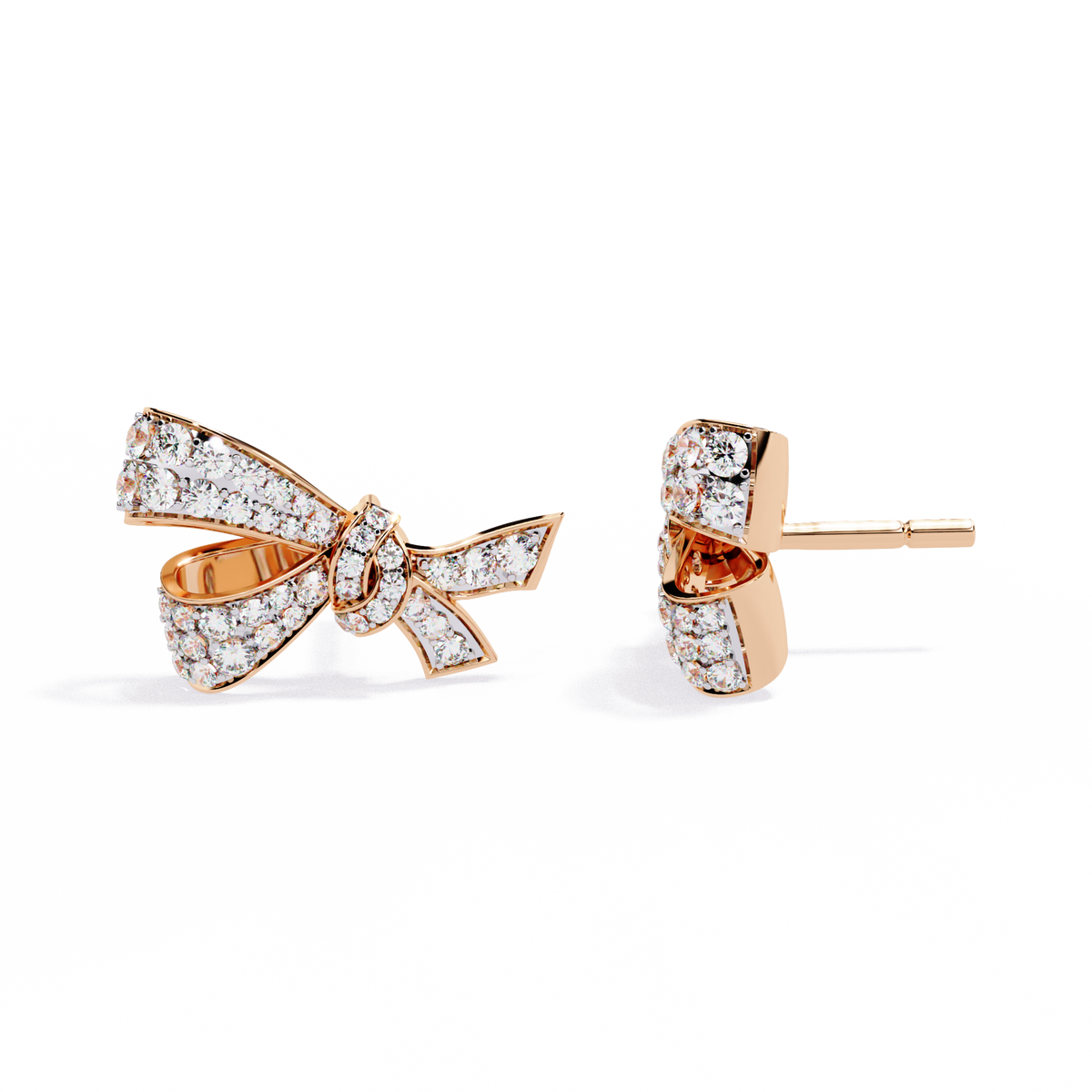 1.0 CTW round lab-grown diamond bow stud earrings in rose gold
