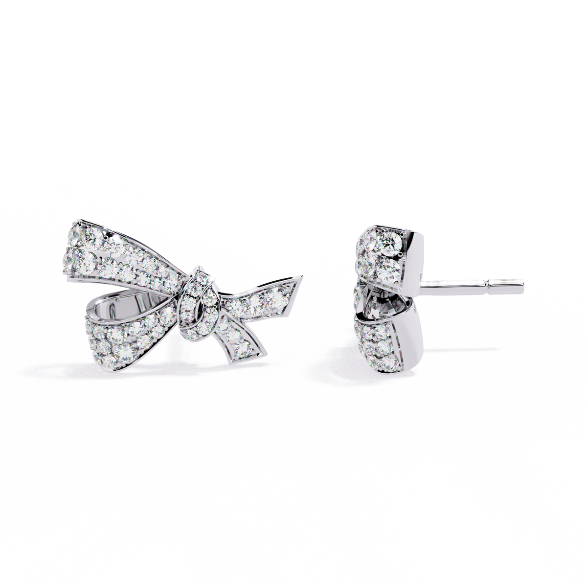 1.0 CTW round lab-grown diamond bow stud earrings in yellow gold