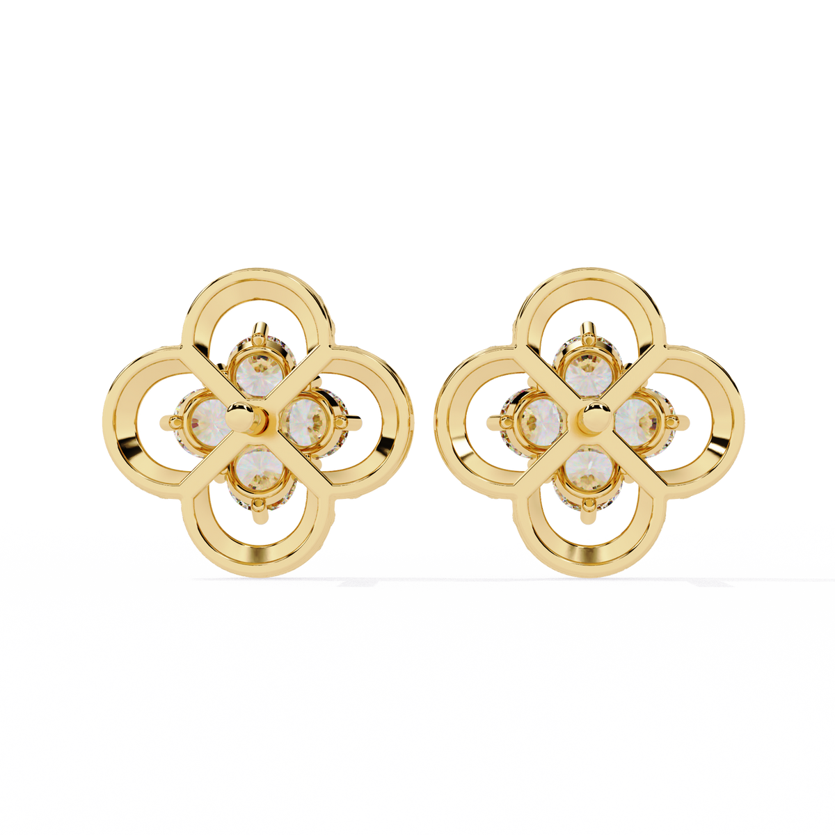 0.9 CTW round lab-grown diamond quatrefoil floral stud earrings in rose gold