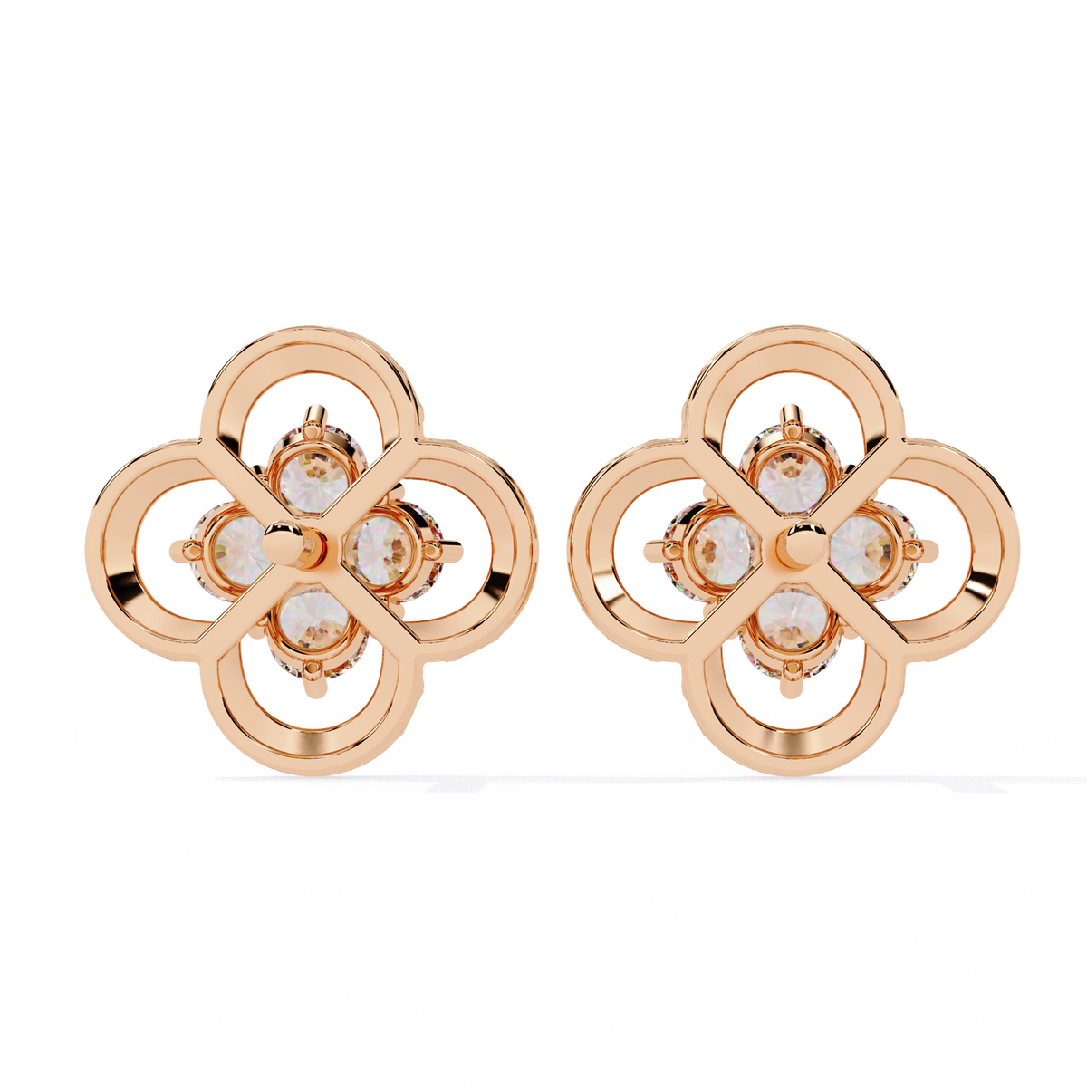 0.9 CTW round lab-grown diamond quatrefoil floral stud earrings in white gold