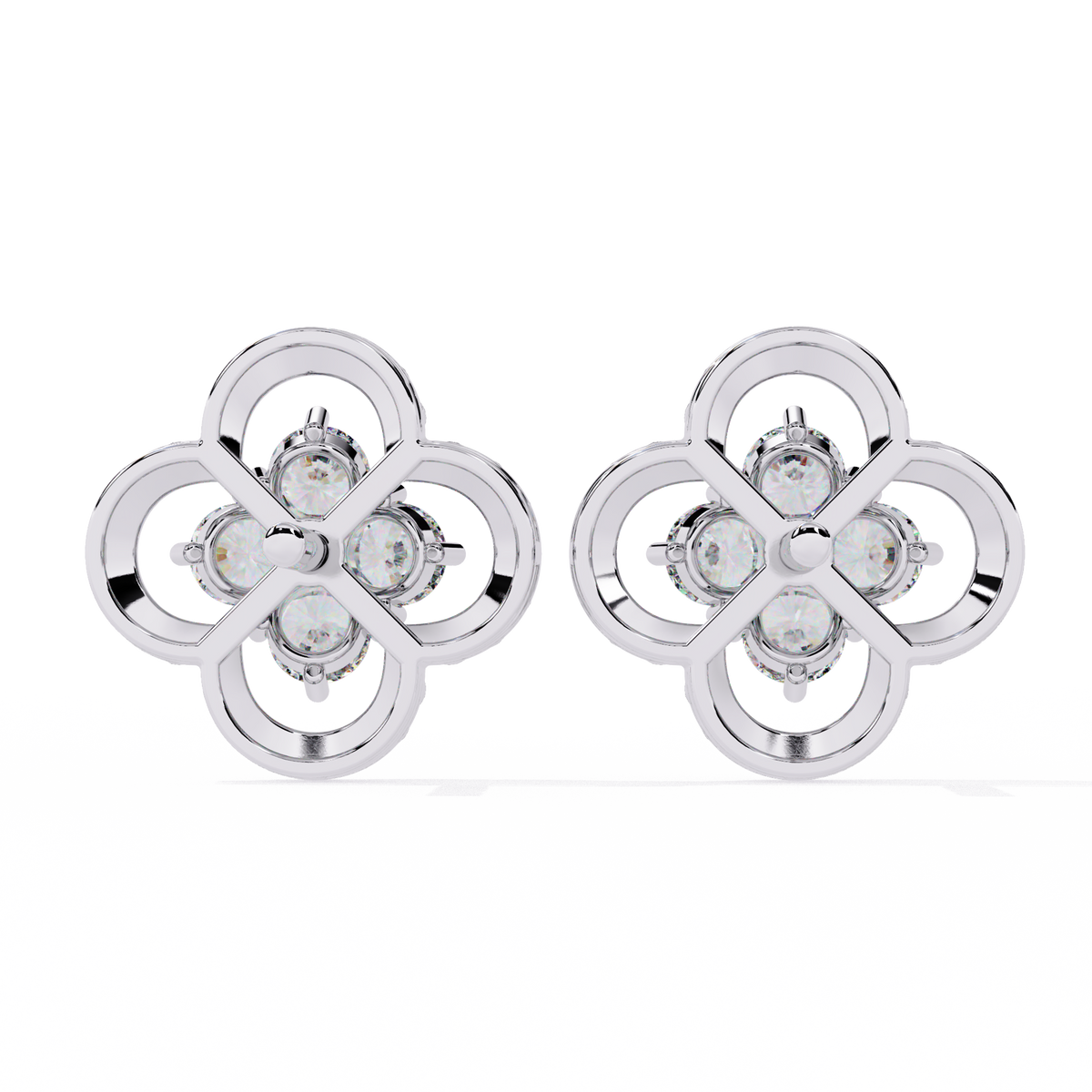 0.9 CTW round lab-grown diamond quatrefoil floral stud earrings in yellow gold