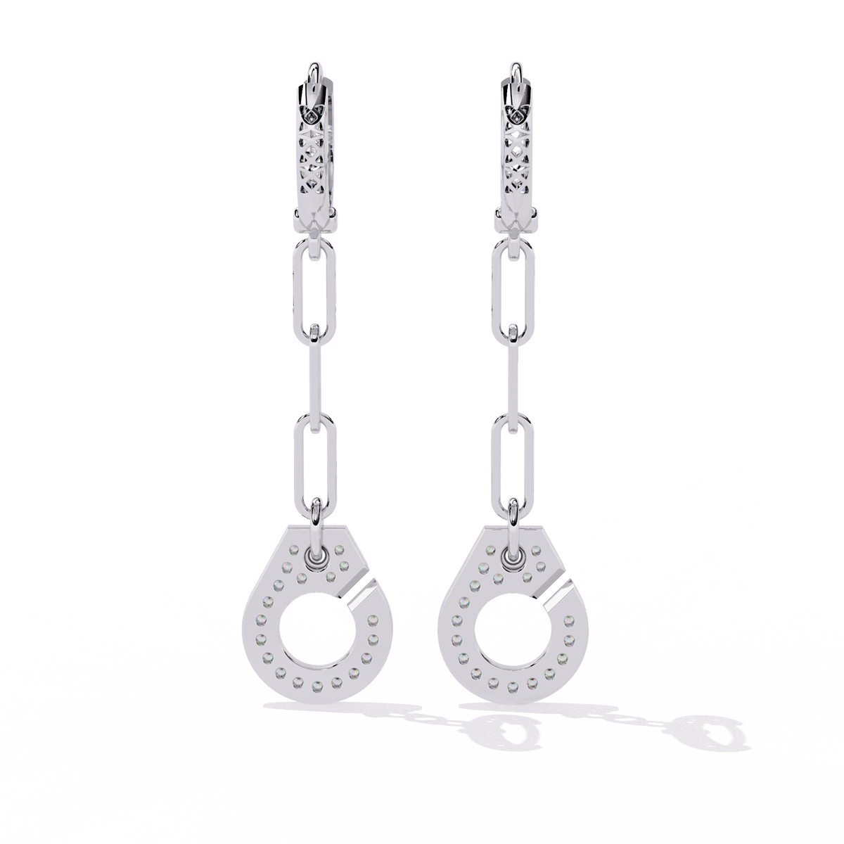 0.5 CTW round lab-grown diamond chain-link geometric drop earrings in white gold