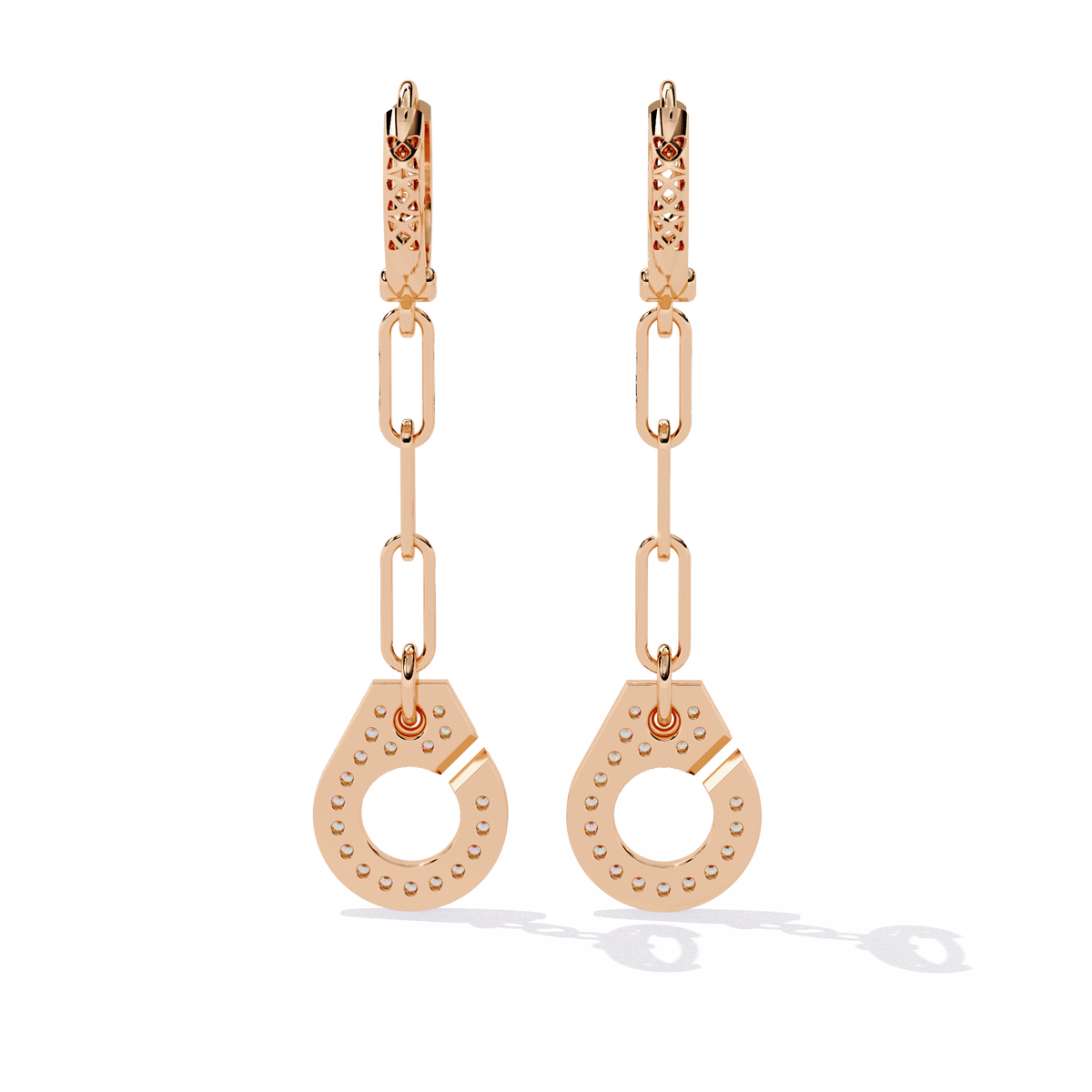 0.5 CTW round lab-grown diamond chain-link geometric drop earrings in yellow gold