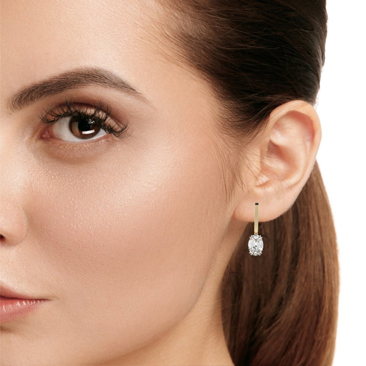 Oval lab-grown diamond filigree drop hoop earrings lifestyle