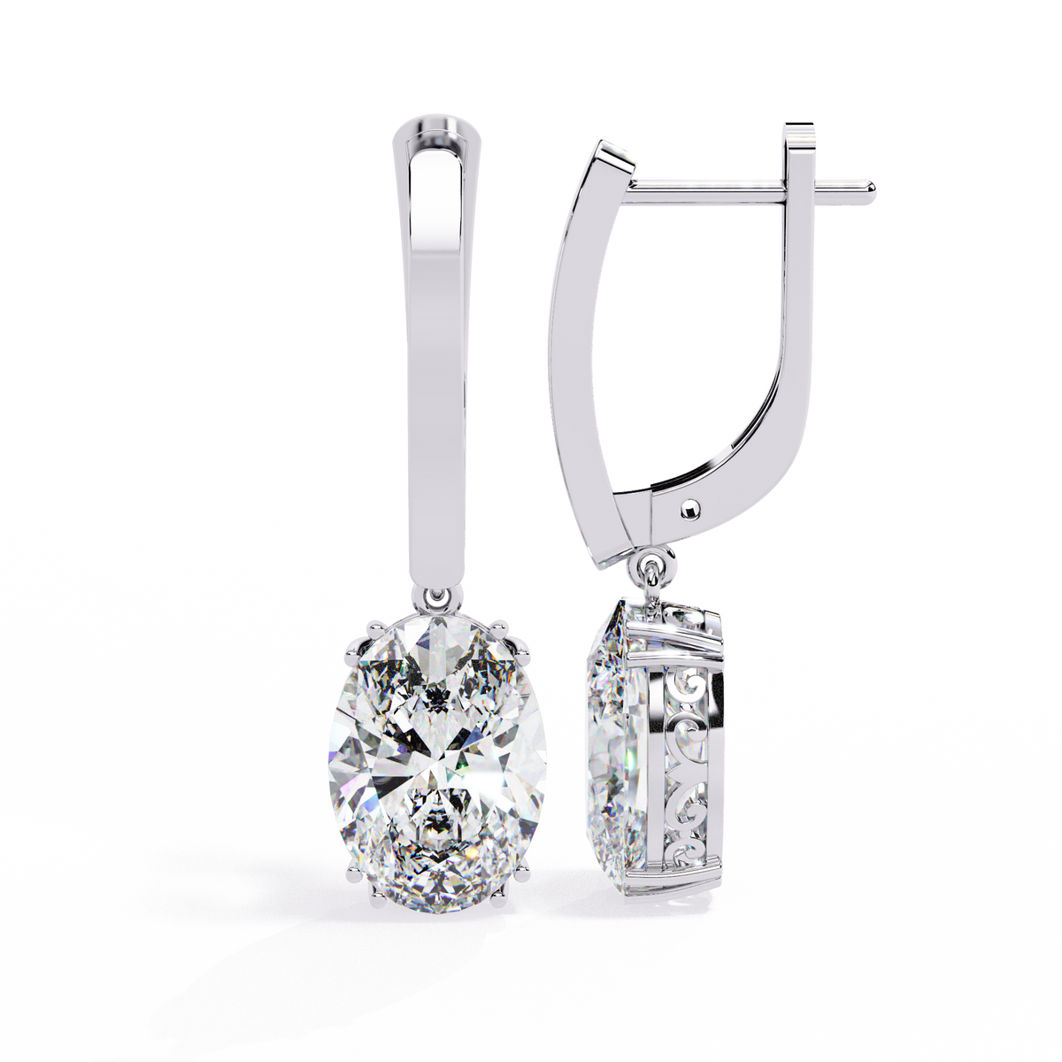 1.6 CTW oval lab-grown diamond filigree drop hoop earrings in white gold