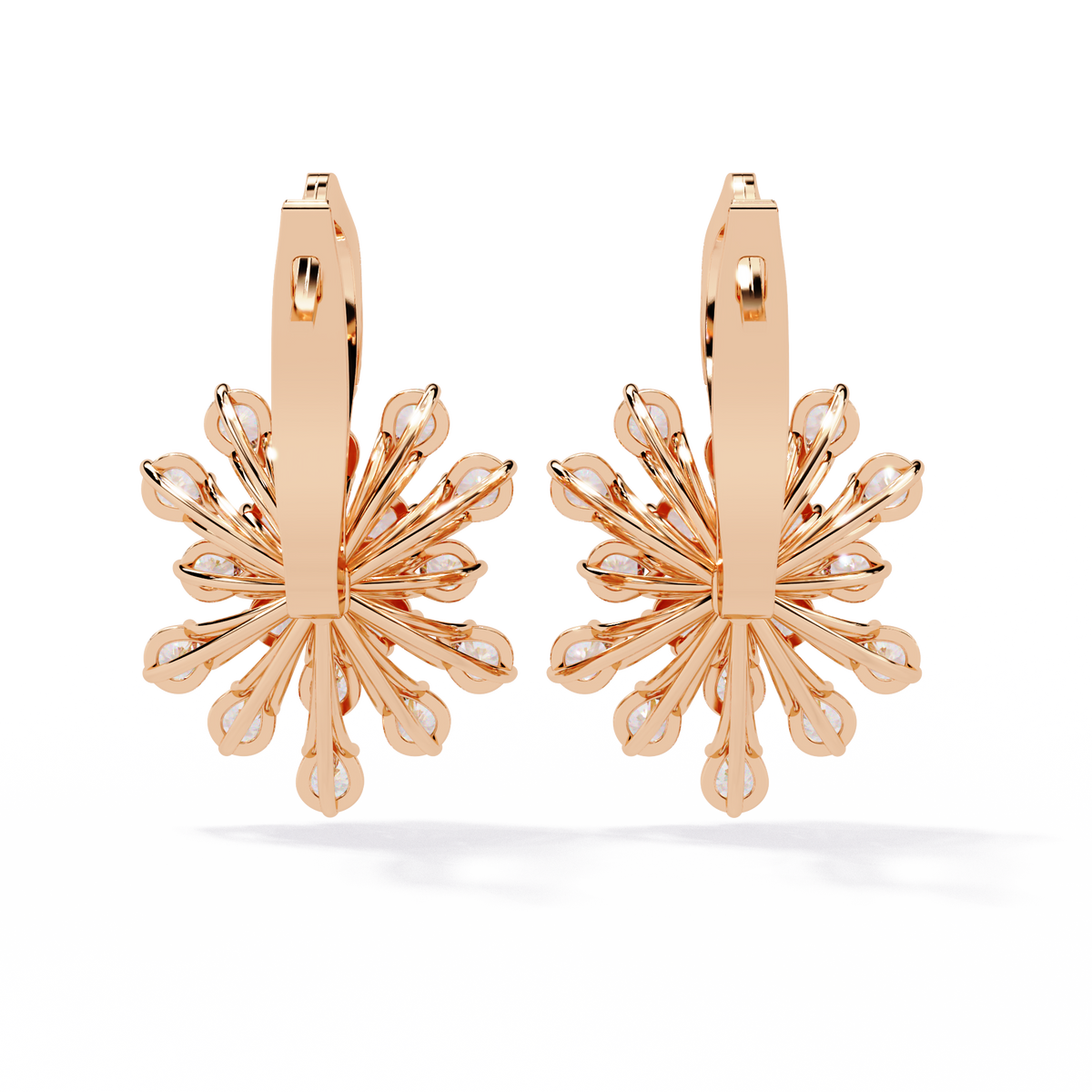 1.8 CTW round lab-grown diamond fan drop hoop earrings in rose gold