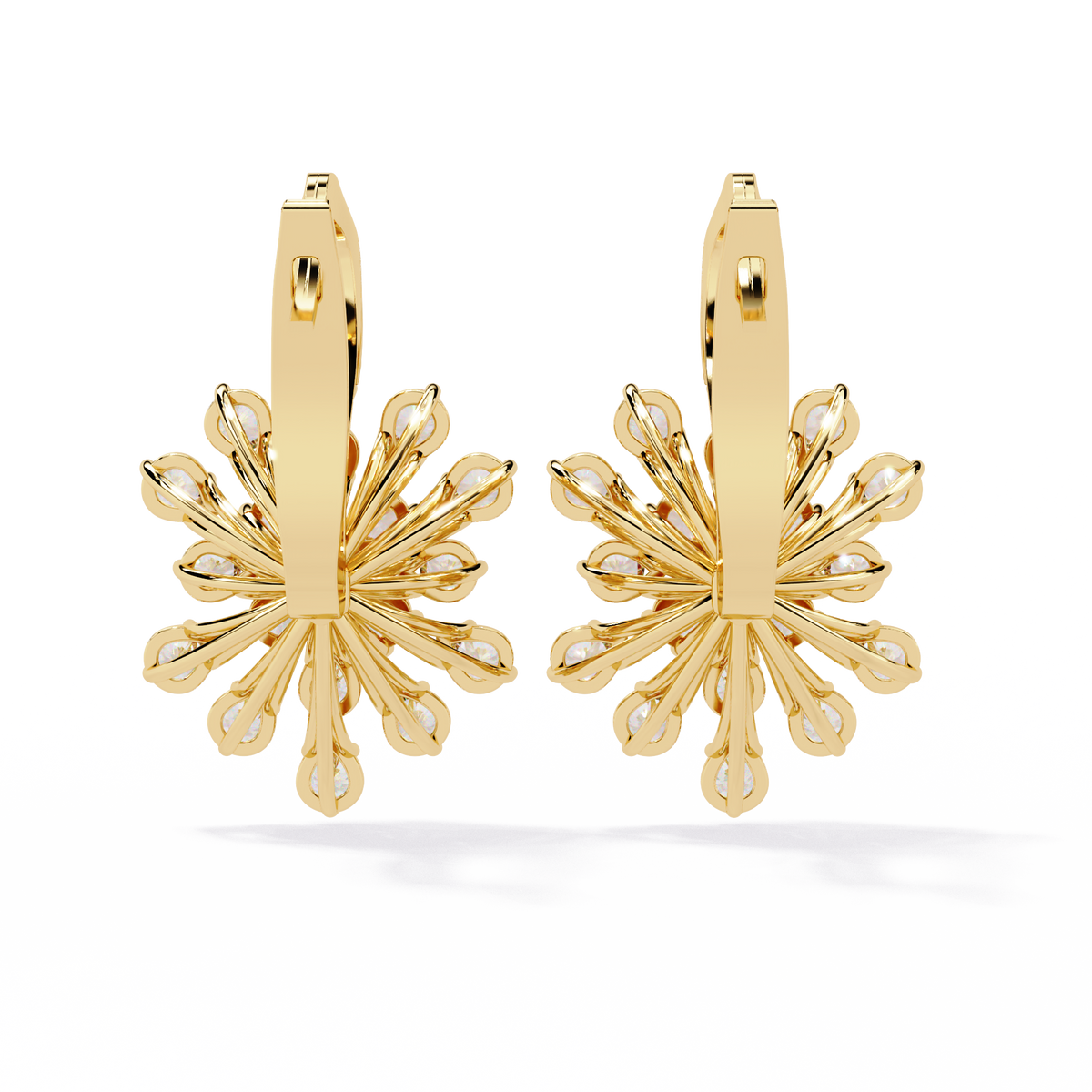 1.8 CTW round lab-grown diamond fan drop hoop earrings in yellow gold